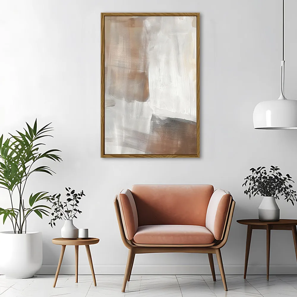 Canvas Wall Art Stretched Over Wooden Frame with Floating Frame and Brown Shades Abstract Painting CV4130
