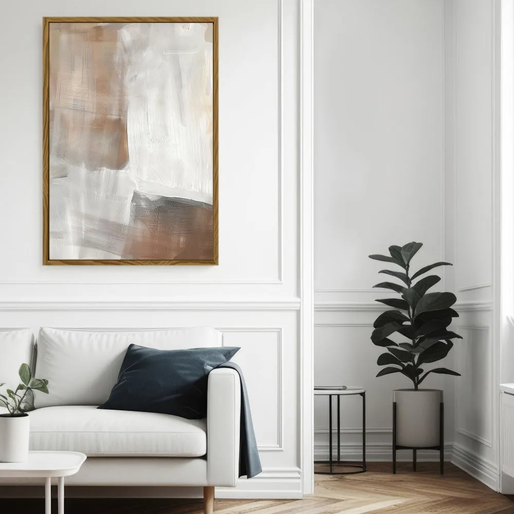 Canvas Wall Art Stretched Over Wooden Frame with Floating Frame and Brown Shades Abstract Painting CV4130