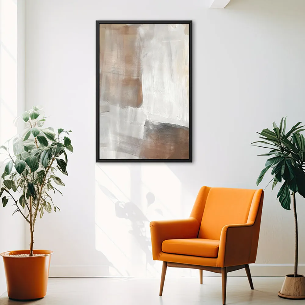Canvas Wall Art Stretched Over Wooden Frame with Floating Frame and Brown Shades Abstract Painting CV4130