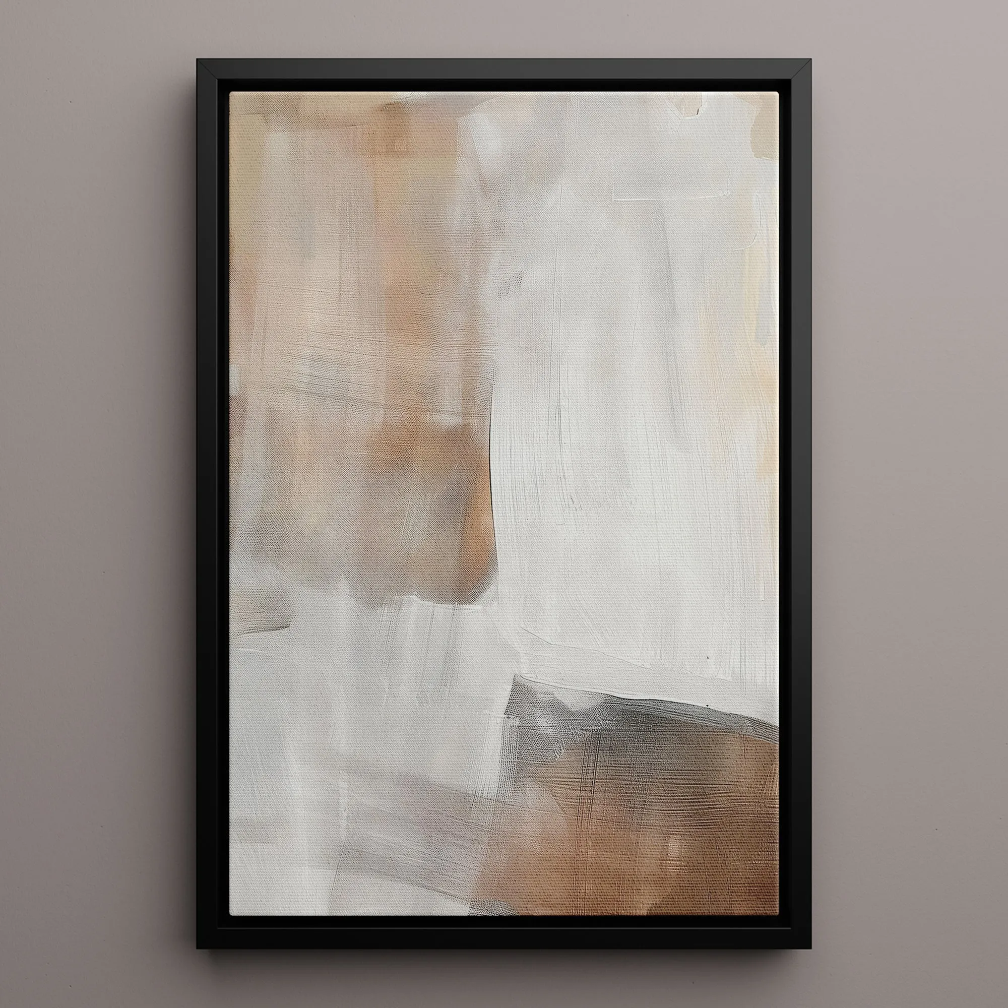 Canvas Wall Art Stretched Over Wooden Frame with Floating Frame and Brown Shades Abstract Painting CV4130