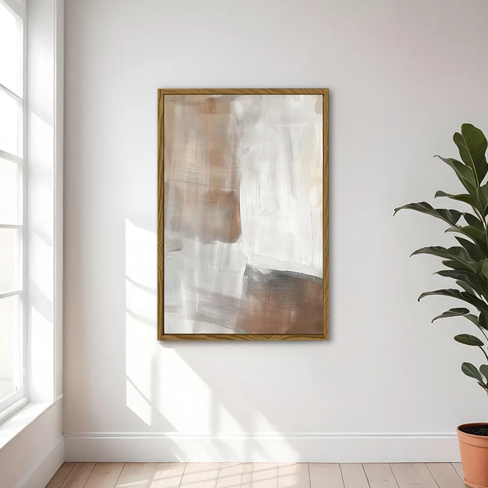 Canvas Wall Art Stretched Over Wooden Frame with Floating Frame and Brown Shades Abstract Painting CV4130