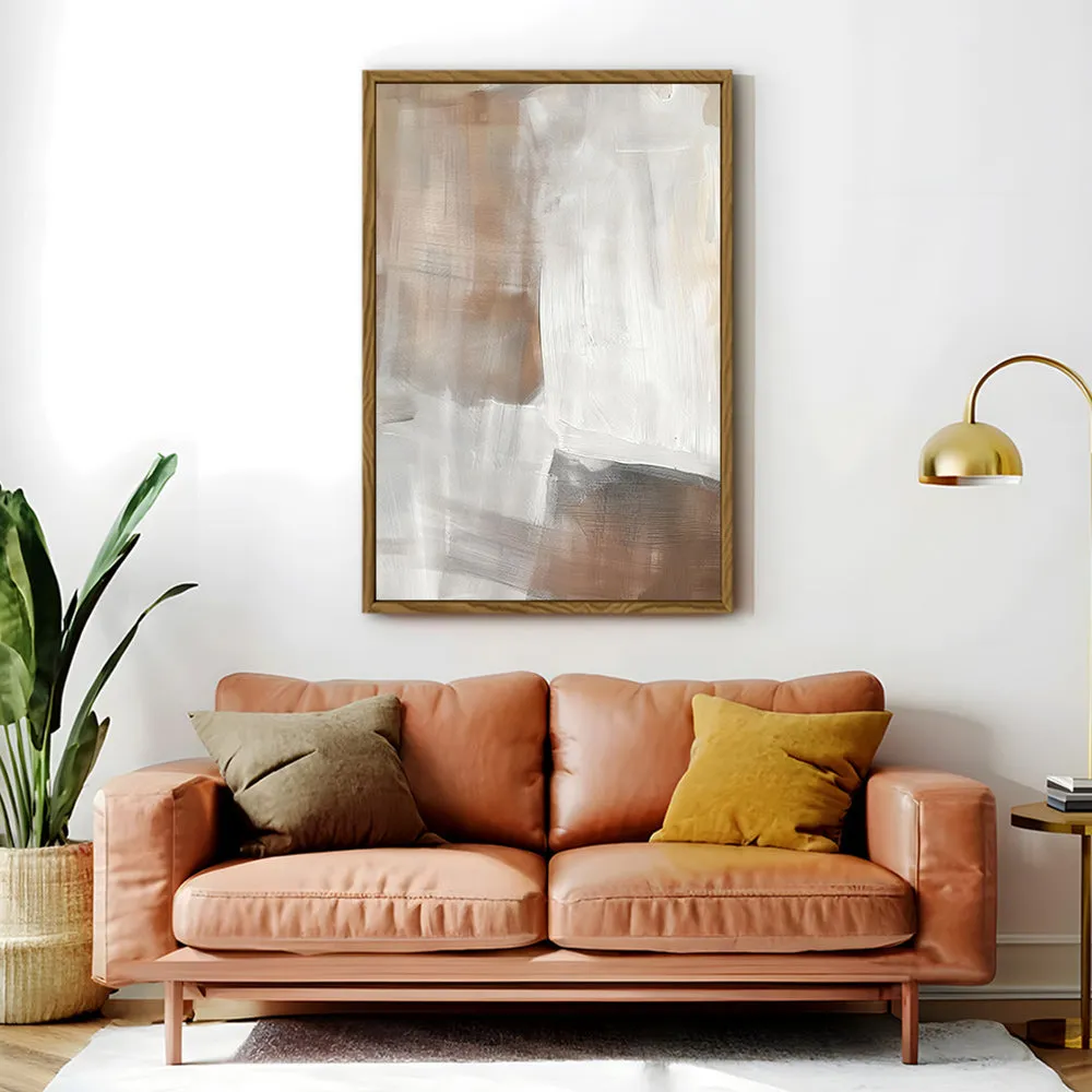 Canvas Wall Art Stretched Over Wooden Frame with Floating Frame and Brown Shades Abstract Painting CV4130