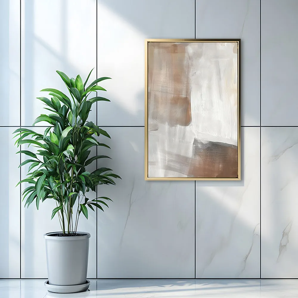 Canvas Wall Art Stretched Over Wooden Frame with Floating Frame and Brown Shades Abstract Painting CV4130
