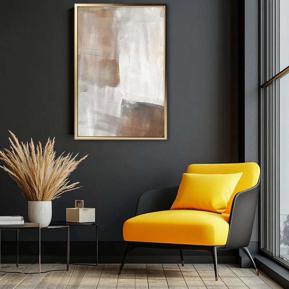 Canvas Wall Art Stretched Over Wooden Frame with Floating Frame and Brown Shades Abstract Painting CV4130
