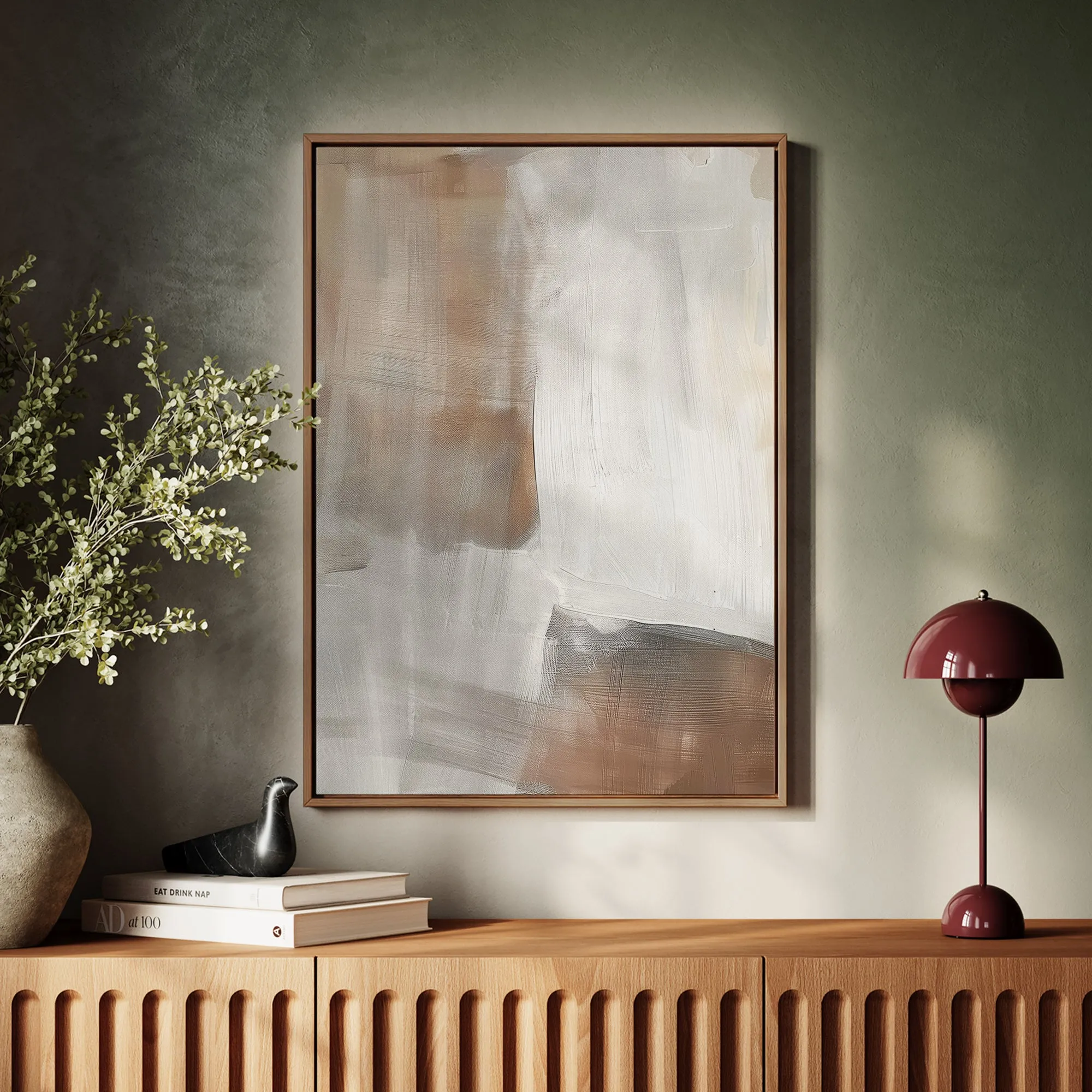 Canvas Wall Art Stretched Over Wooden Frame with Floating Frame and Brown Shades Abstract Painting CV4130