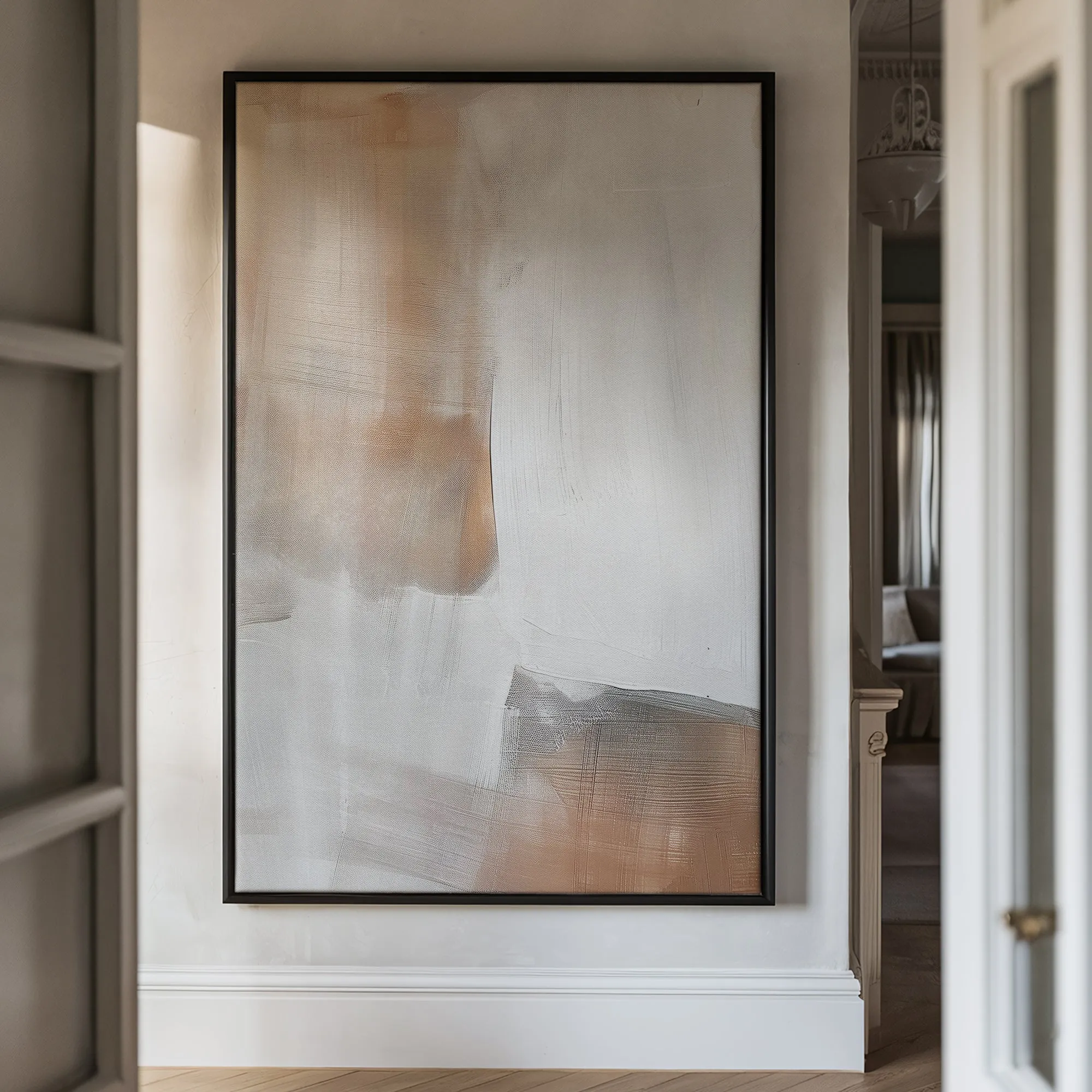 Canvas Wall Art Stretched Over Wooden Frame with Floating Frame and Brown Shades Abstract Painting CV4130