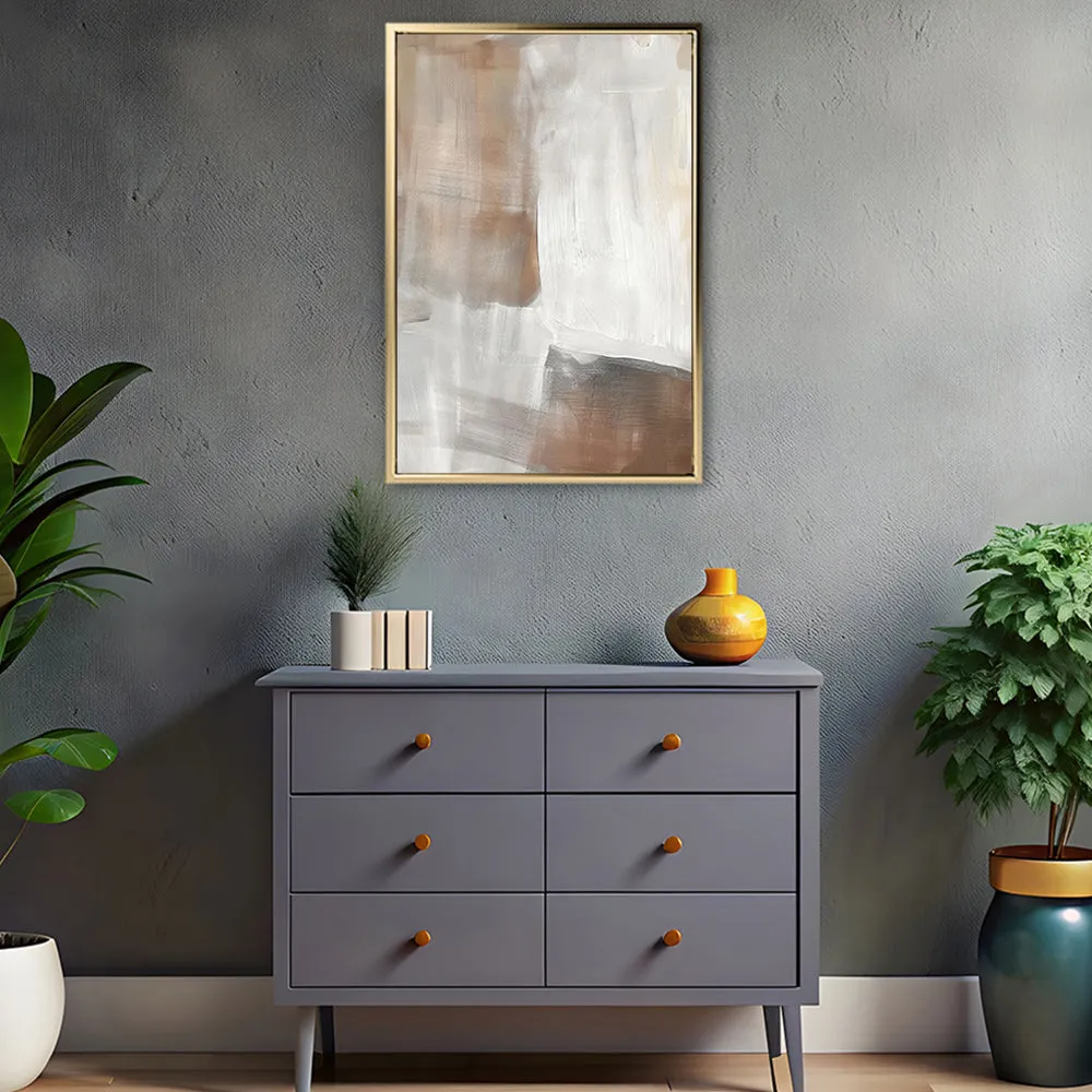 Canvas Wall Art Stretched Over Wooden Frame with Floating Frame and Brown Shades Abstract Painting CV4130