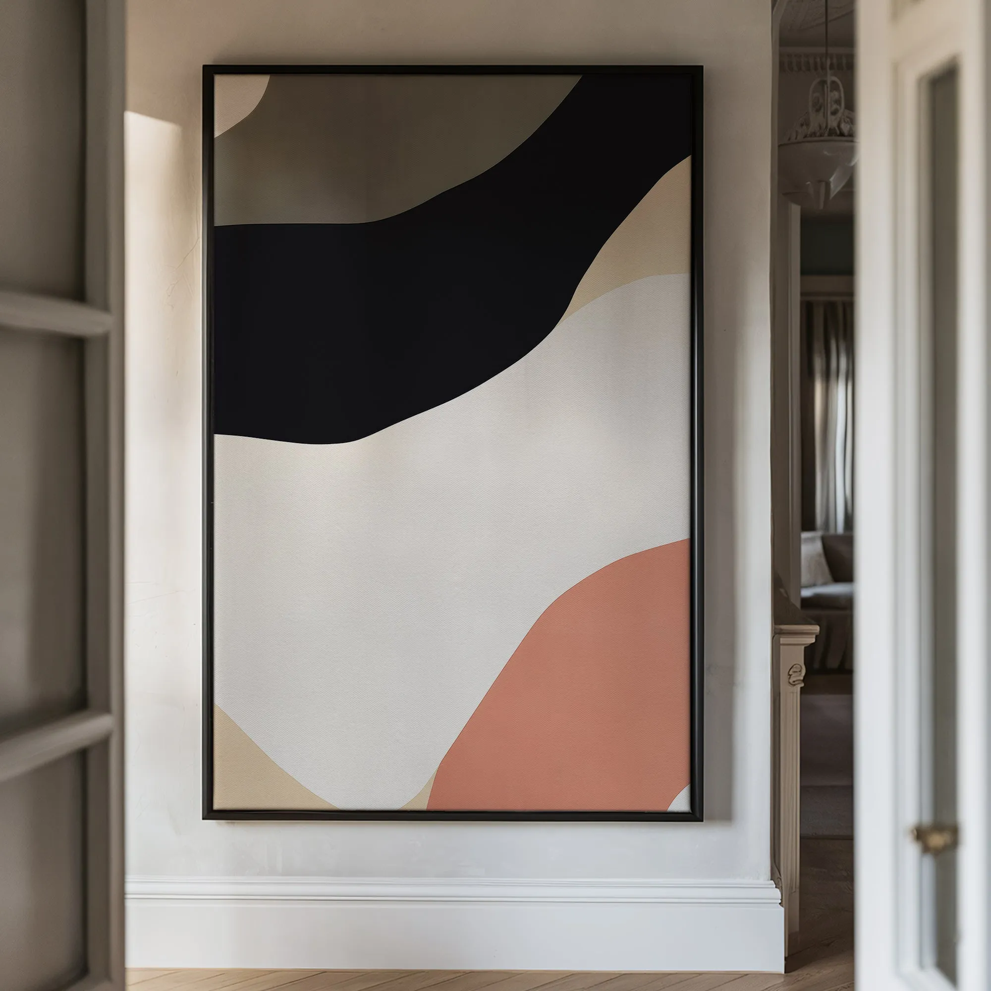 Canvas Wall Art Stretched Over Wooden Frame with Floating Frame and Brown Shades Abstract Painting CV4131