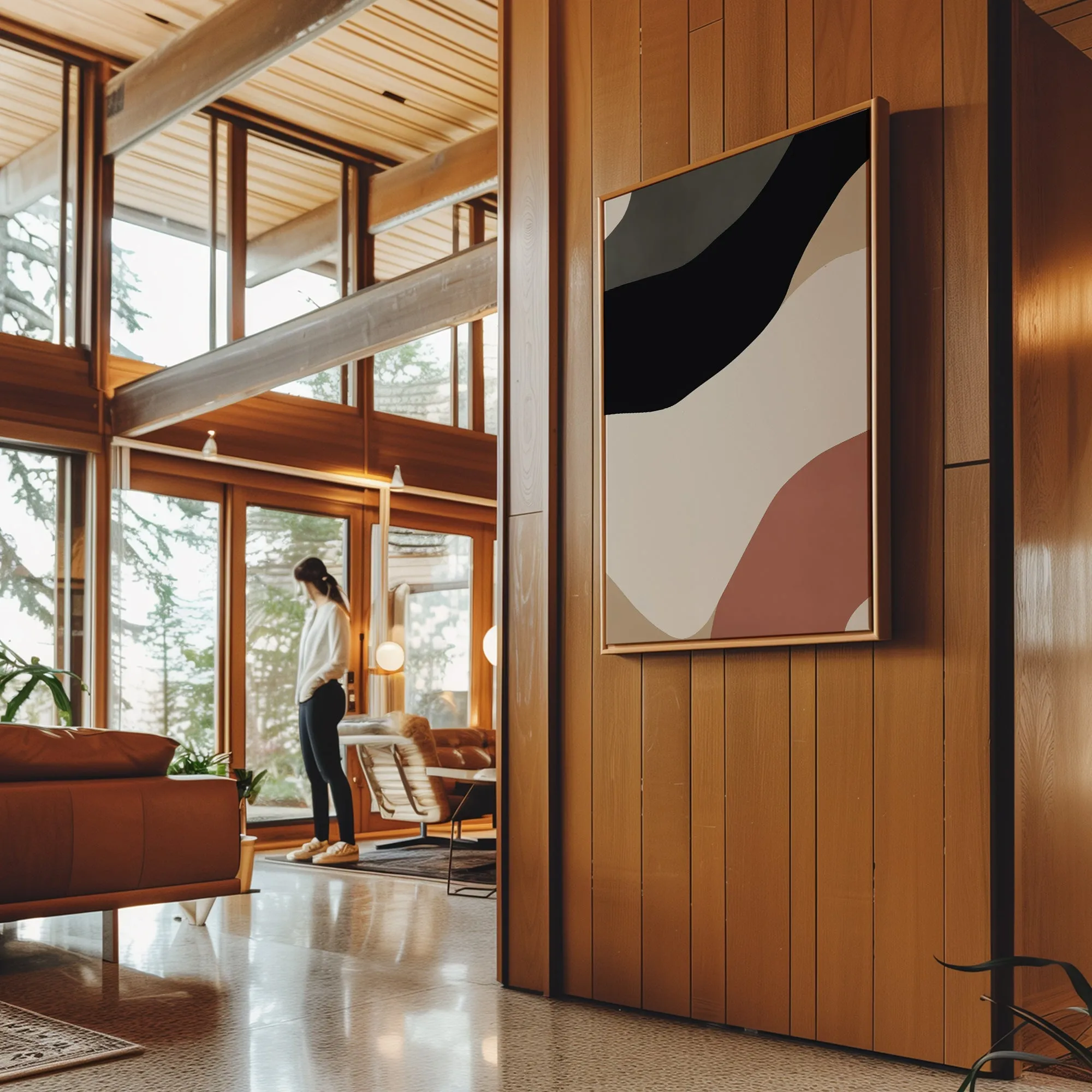 Canvas Wall Art Stretched Over Wooden Frame with Floating Frame and Brown Shades Abstract Painting CV4131