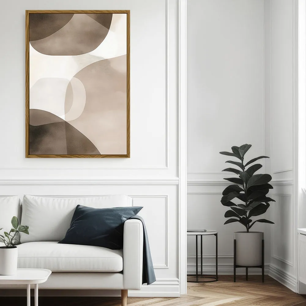 Canvas Wall Art Stretched Over Wooden Frame with Floating Frame and Brown Squares Abstract Painting CV4135