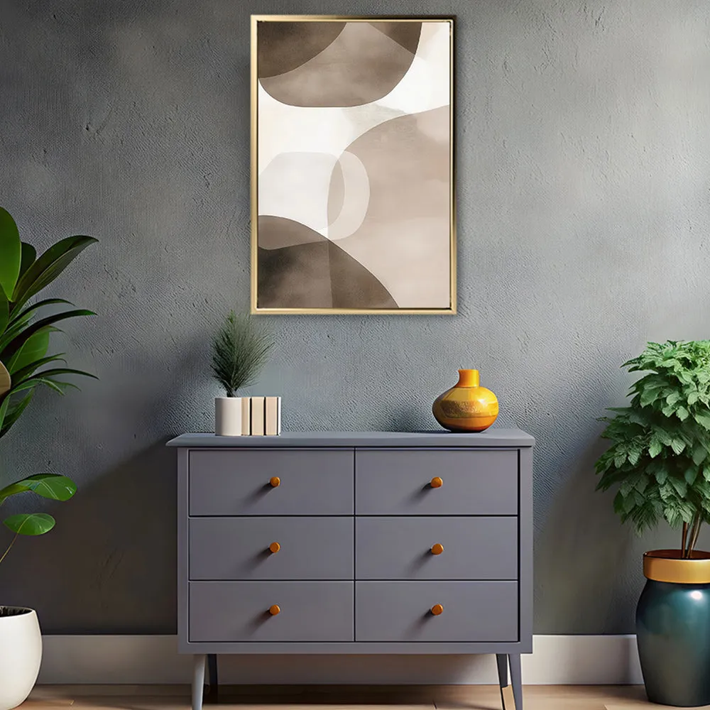 Canvas Wall Art Stretched Over Wooden Frame with Floating Frame and Brown Squares Abstract Painting CV4135