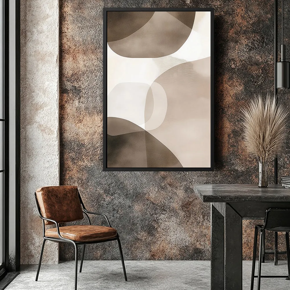 Canvas Wall Art Stretched Over Wooden Frame with Floating Frame and Brown Squares Abstract Painting CV4135