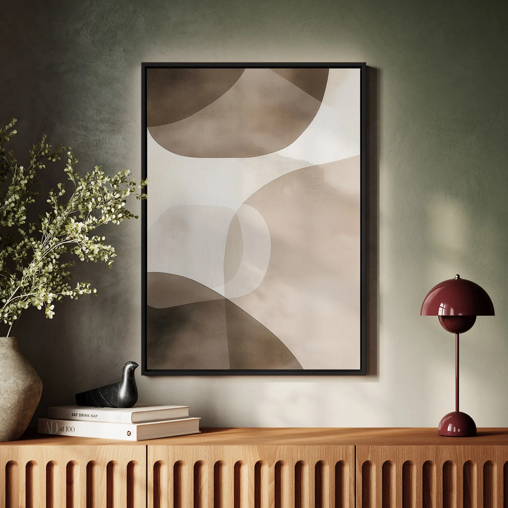 Canvas Wall Art Stretched Over Wooden Frame with Floating Frame and Brown Squares Abstract Painting CV4135