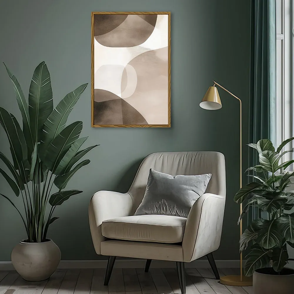 Canvas Wall Art Stretched Over Wooden Frame with Floating Frame and Brown Squares Abstract Painting CV4135