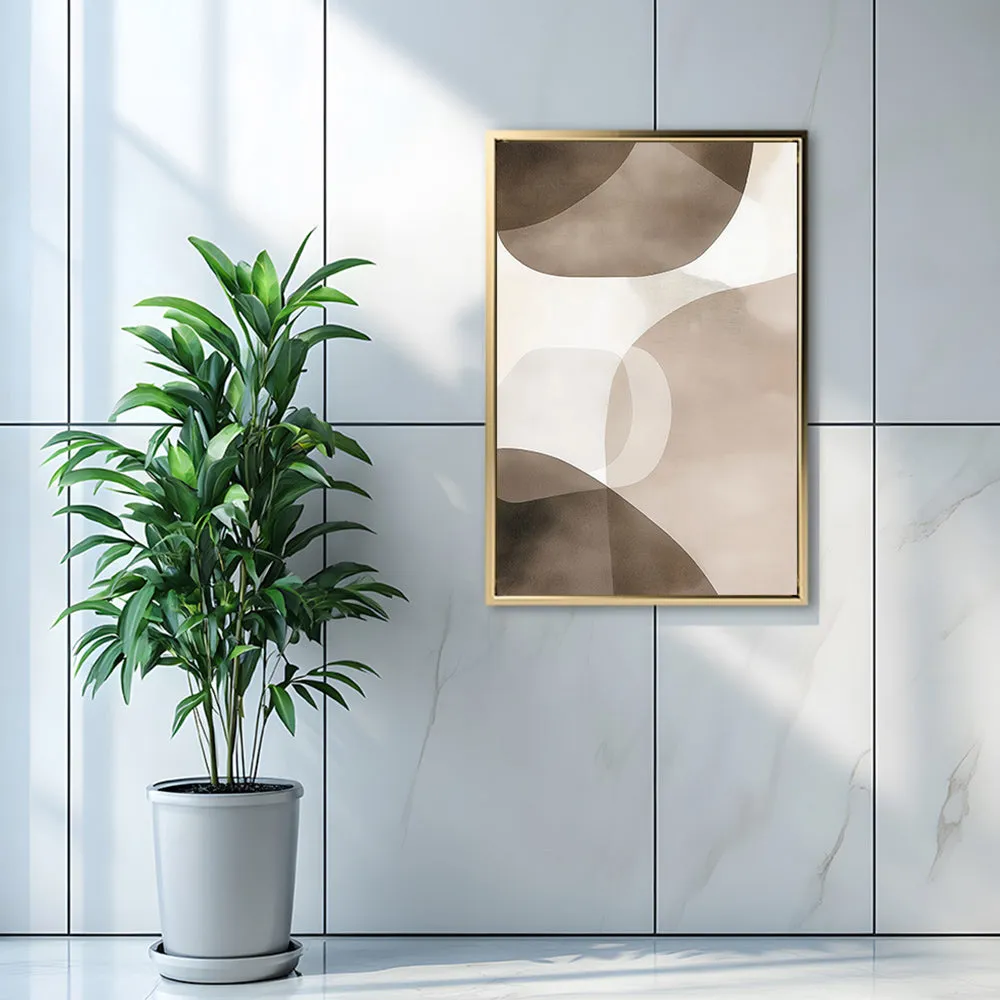 Canvas Wall Art Stretched Over Wooden Frame with Floating Frame and Brown Squares Abstract Painting CV4135
