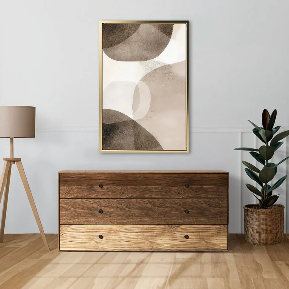 Canvas Wall Art Stretched Over Wooden Frame with Floating Frame and Brown Squares Abstract Painting CV4135