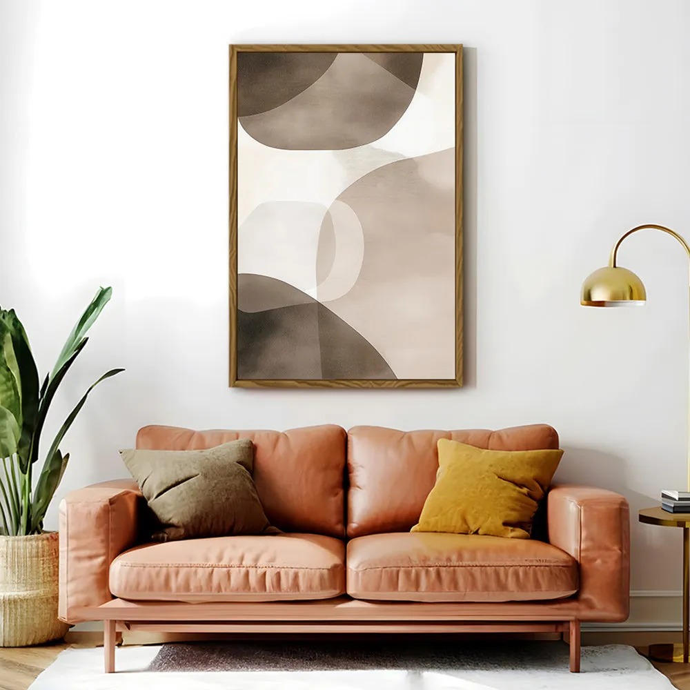 Canvas Wall Art Stretched Over Wooden Frame with Floating Frame and Brown Squares Abstract Painting CV4135