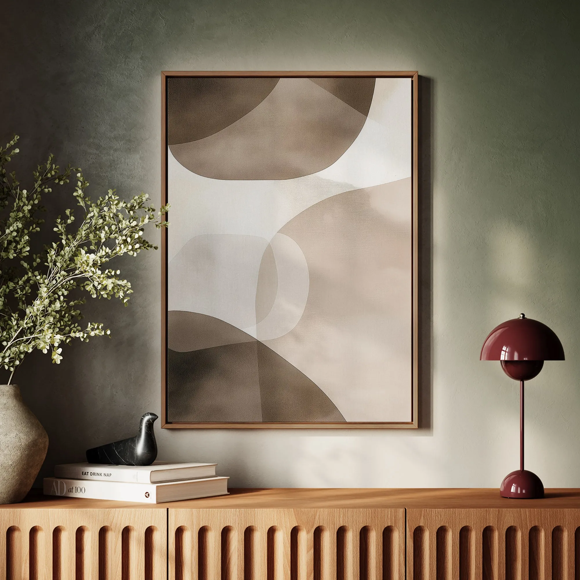 Canvas Wall Art Stretched Over Wooden Frame with Floating Frame and Brown Squares Abstract Painting CV4135