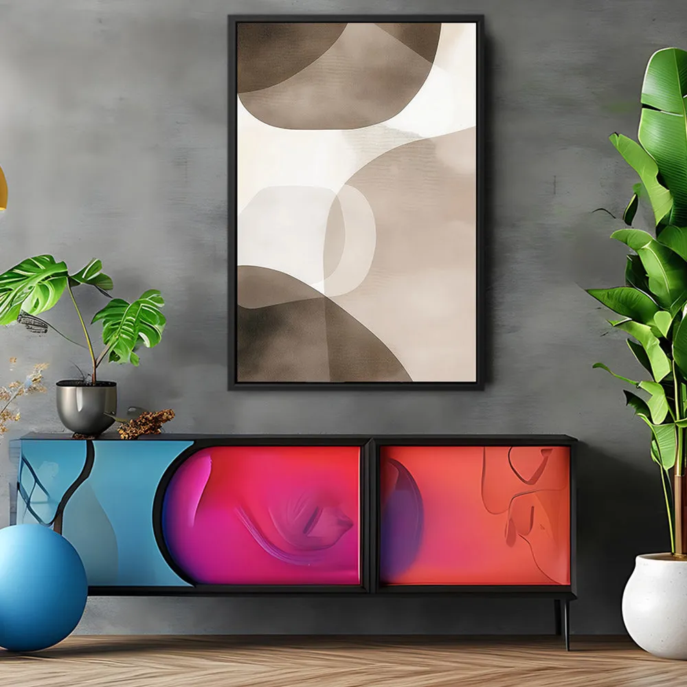 Canvas Wall Art Stretched Over Wooden Frame with Floating Frame and Brown Squares Abstract Painting CV4135