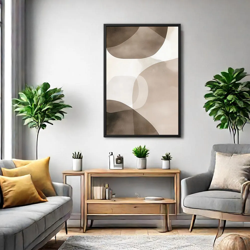 Canvas Wall Art Stretched Over Wooden Frame with Floating Frame and Brown Squares Abstract Painting CV4135