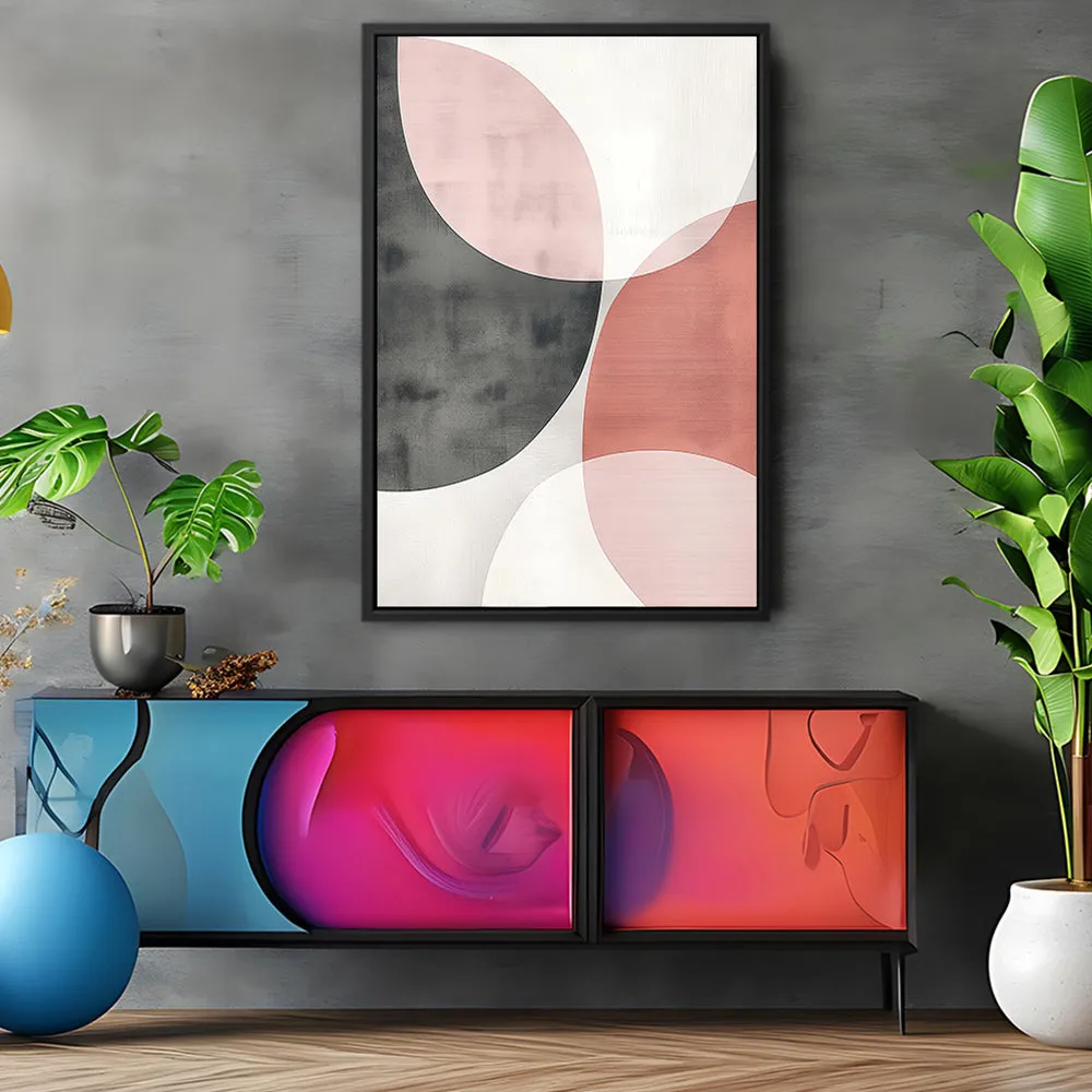 Canvas Wall Art Stretched Over Wooden Frame with Floating Frame and Circles Abstract Painting CV4139