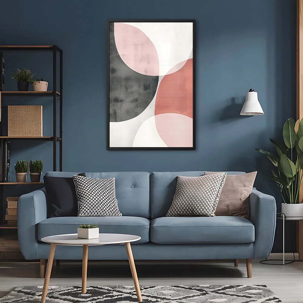 Canvas Wall Art Stretched Over Wooden Frame with Floating Frame and Circles Abstract Painting CV4139