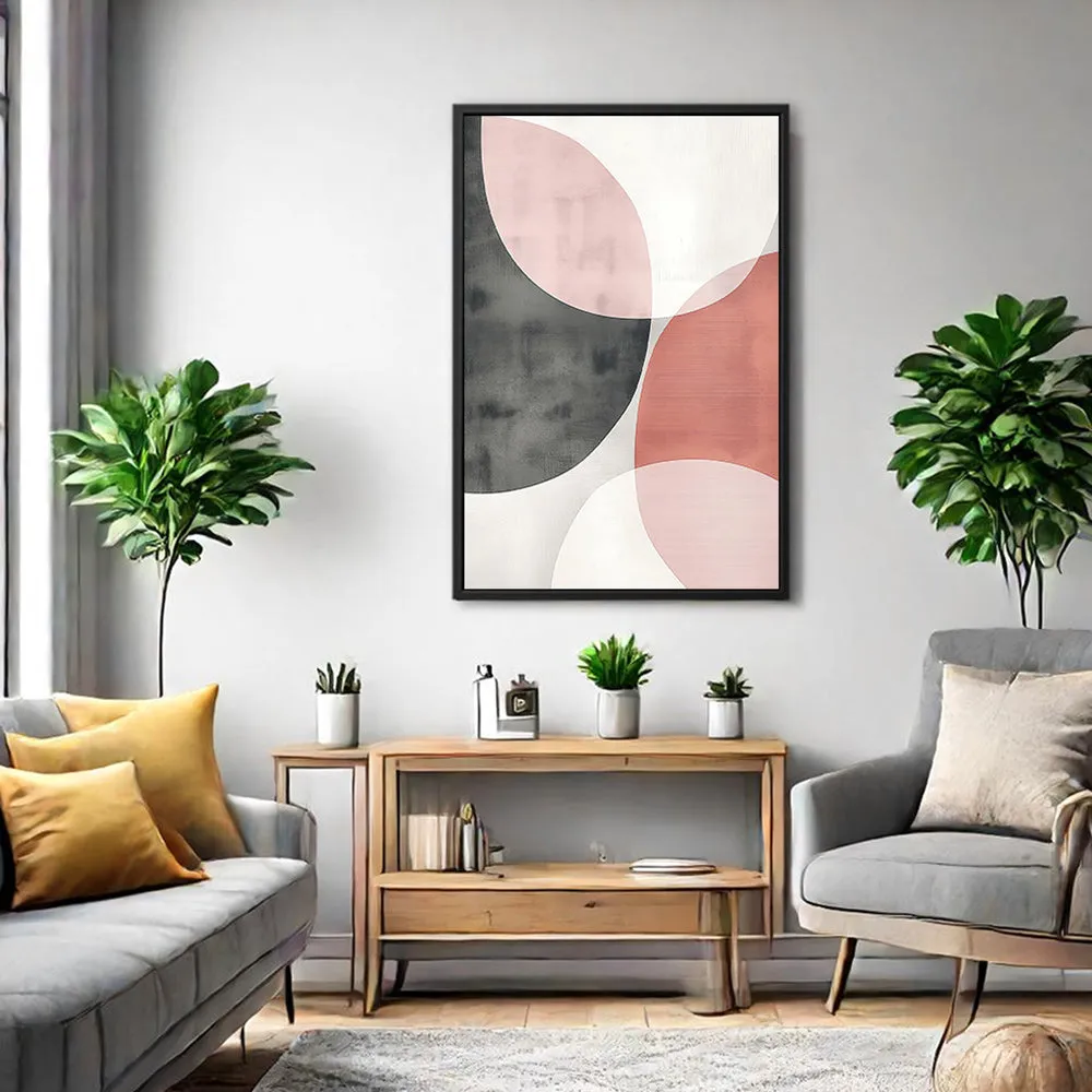 Canvas Wall Art Stretched Over Wooden Frame with Floating Frame and Circles Abstract Painting CV4139