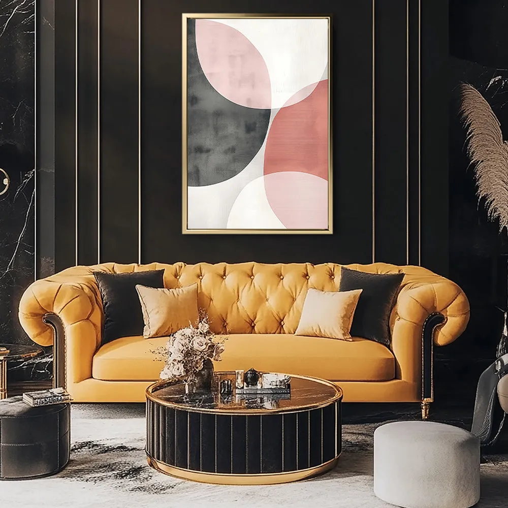 Canvas Wall Art Stretched Over Wooden Frame with Floating Frame and Circles Abstract Painting CV4139