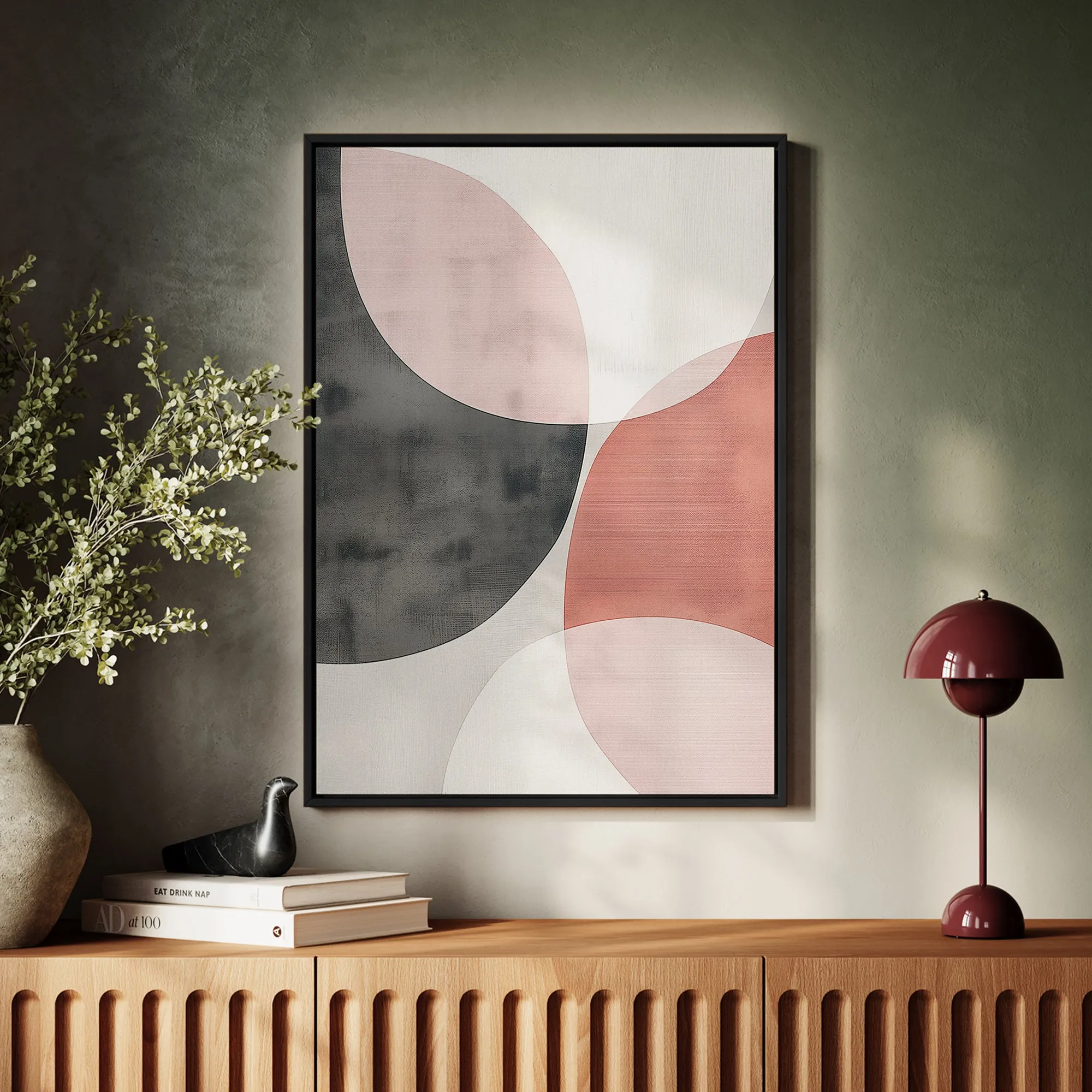 Canvas Wall Art Stretched Over Wooden Frame with Floating Frame and Circles Abstract Painting CV4139