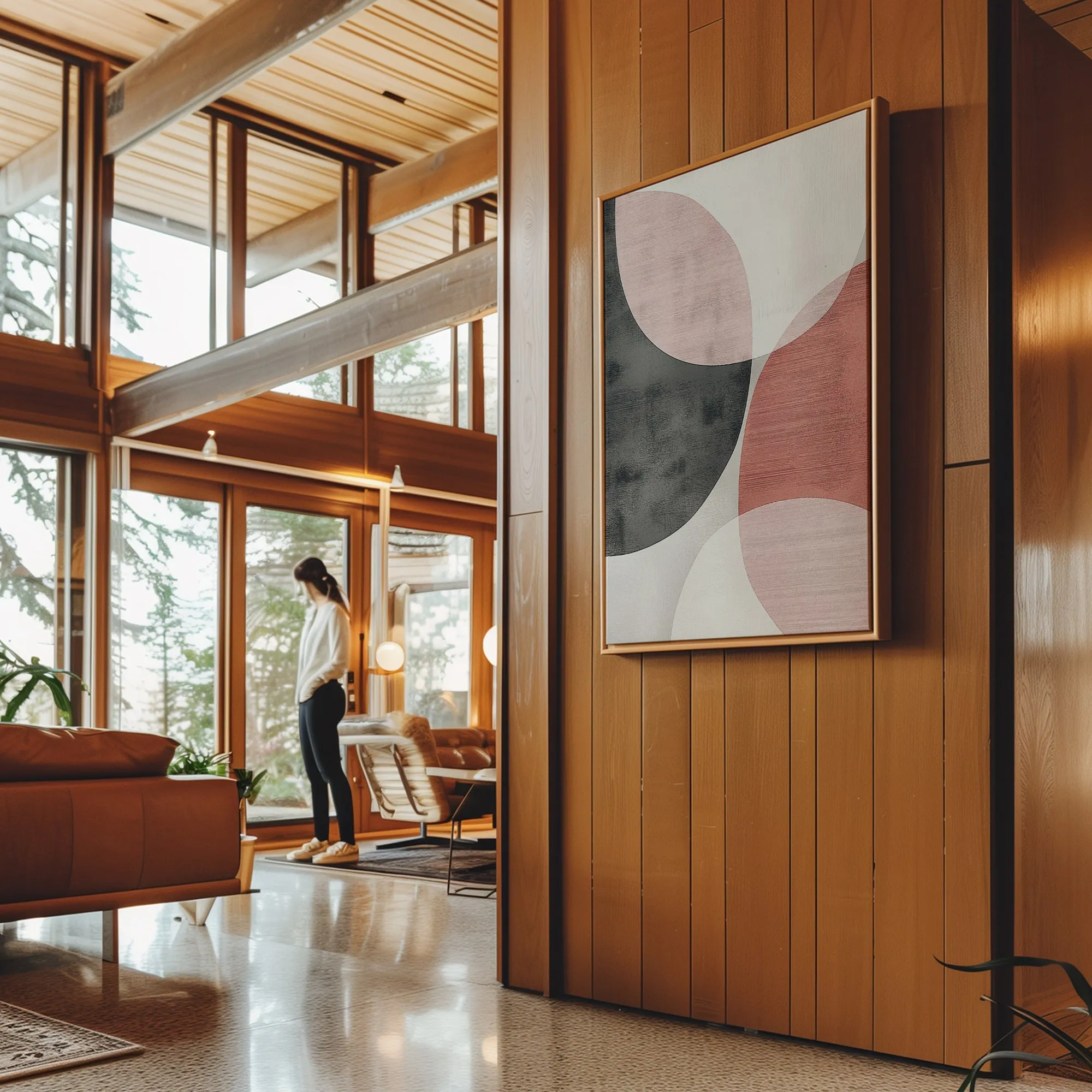 Canvas Wall Art Stretched Over Wooden Frame with Floating Frame and Circles Abstract Painting CV4139