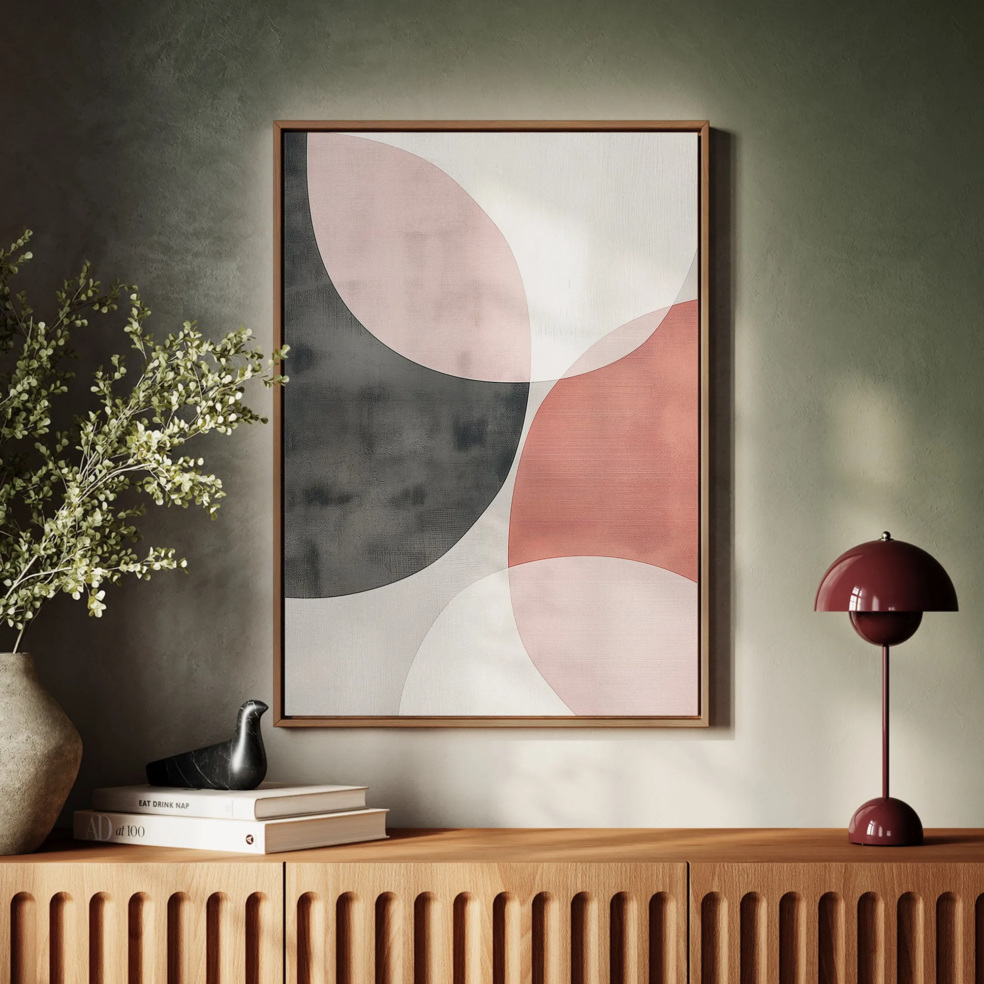 Canvas Wall Art Stretched Over Wooden Frame with Floating Frame and Circles Abstract Painting CV4139