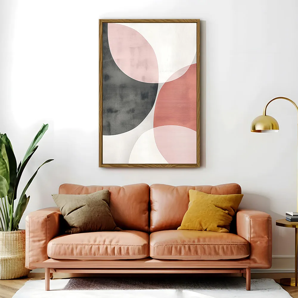 Canvas Wall Art Stretched Over Wooden Frame with Floating Frame and Circles Abstract Painting CV4139