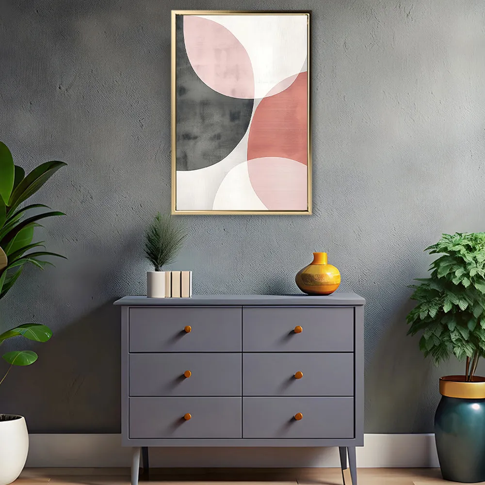 Canvas Wall Art Stretched Over Wooden Frame with Floating Frame and Circles Abstract Painting CV4139