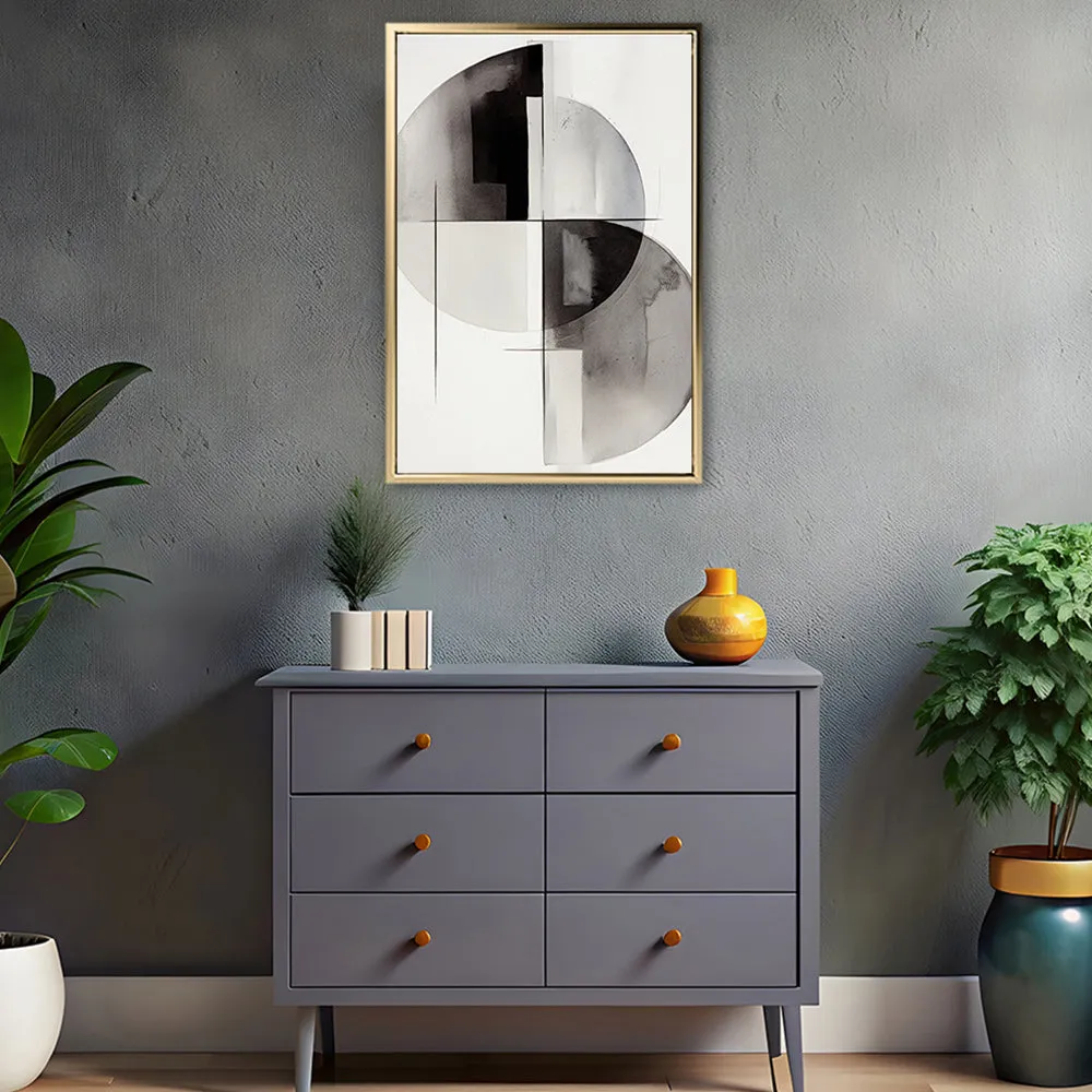 Canvas Wall Art Stretched Over Wooden Frame with Floating Frame and Circles Painting CV4138