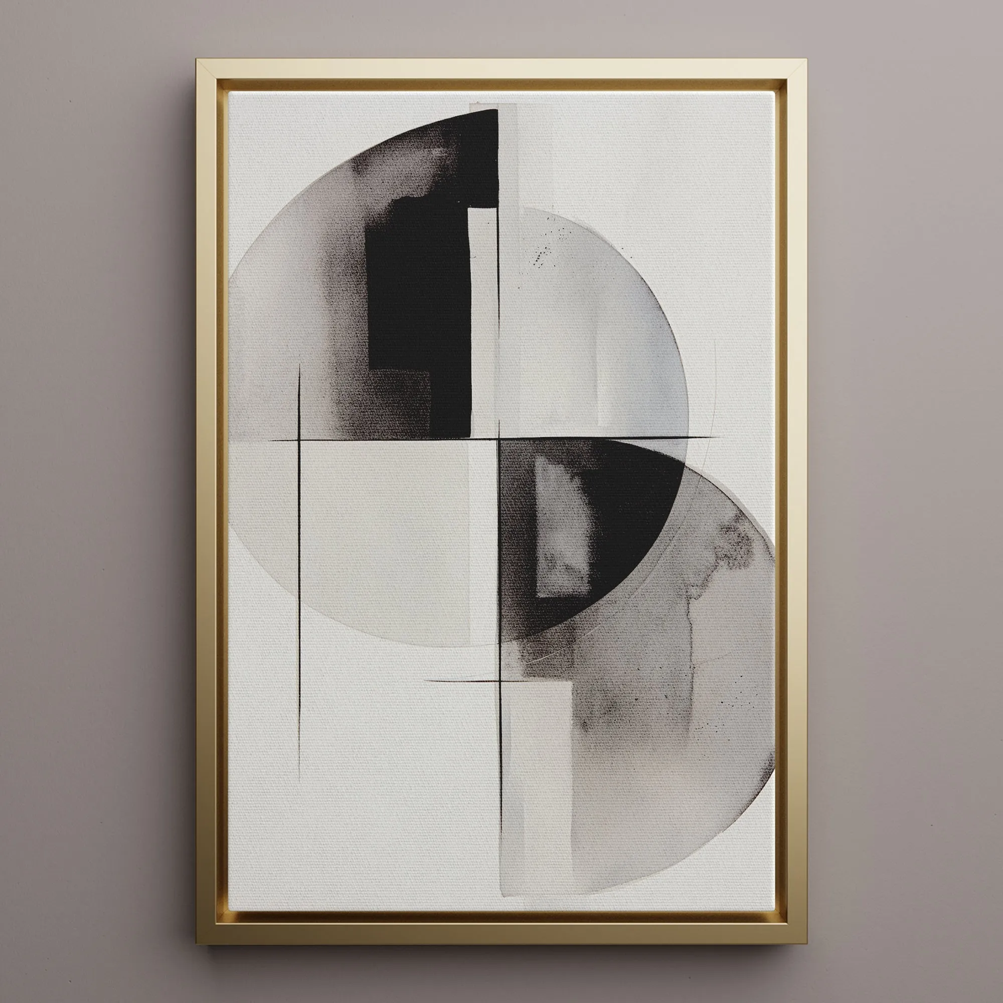 Canvas Wall Art Stretched Over Wooden Frame with Floating Frame and Circles Painting CV4138