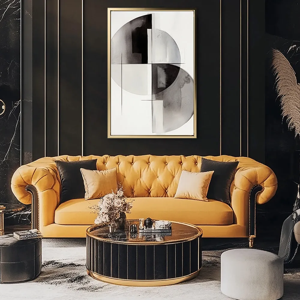 Canvas Wall Art Stretched Over Wooden Frame with Floating Frame and Circles Painting CV4138
