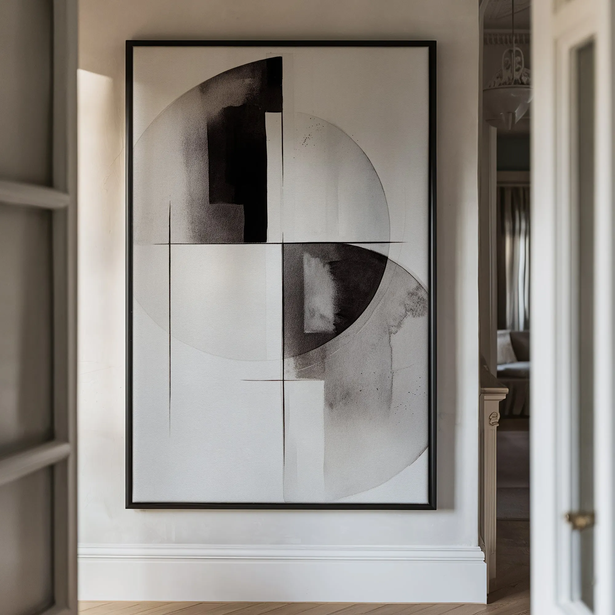Canvas Wall Art Stretched Over Wooden Frame with Floating Frame and Circles Painting CV4138