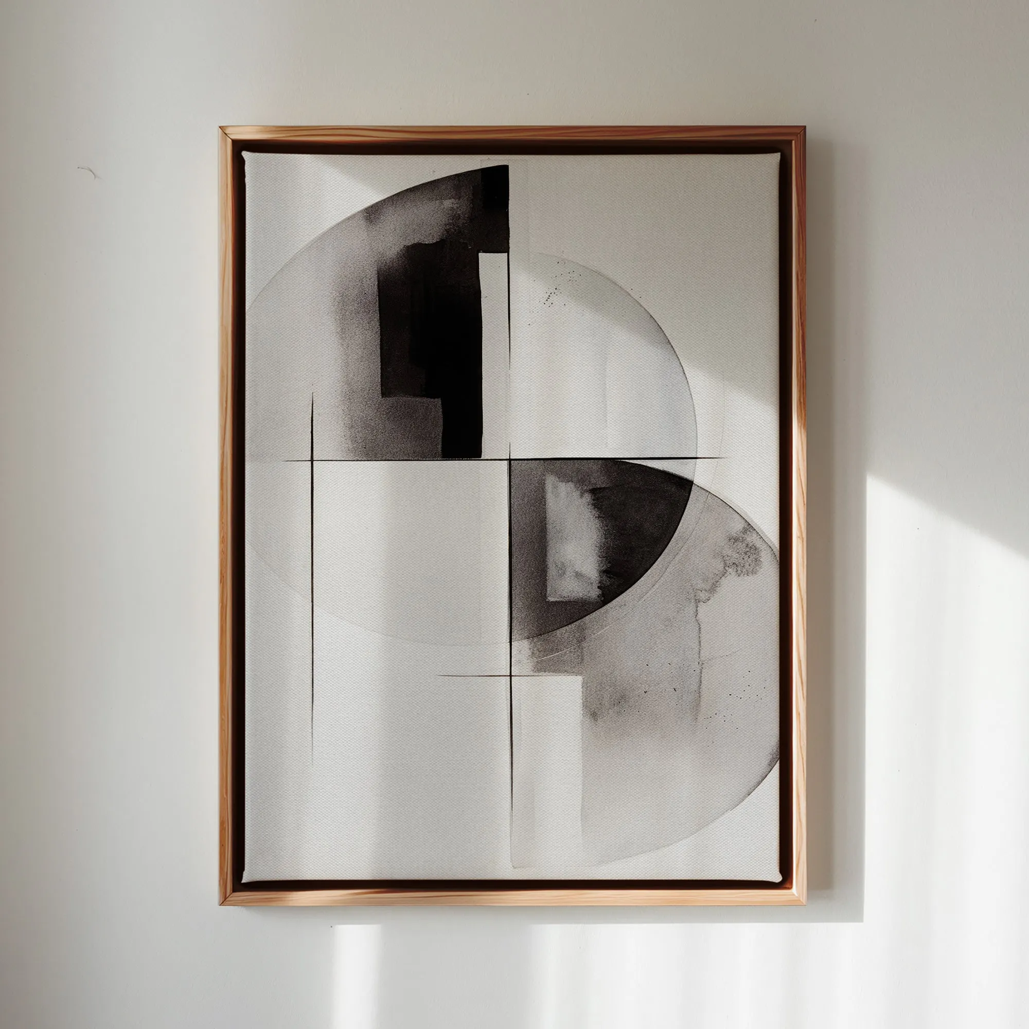 Canvas Wall Art Stretched Over Wooden Frame with Floating Frame and Circles Painting CV4138