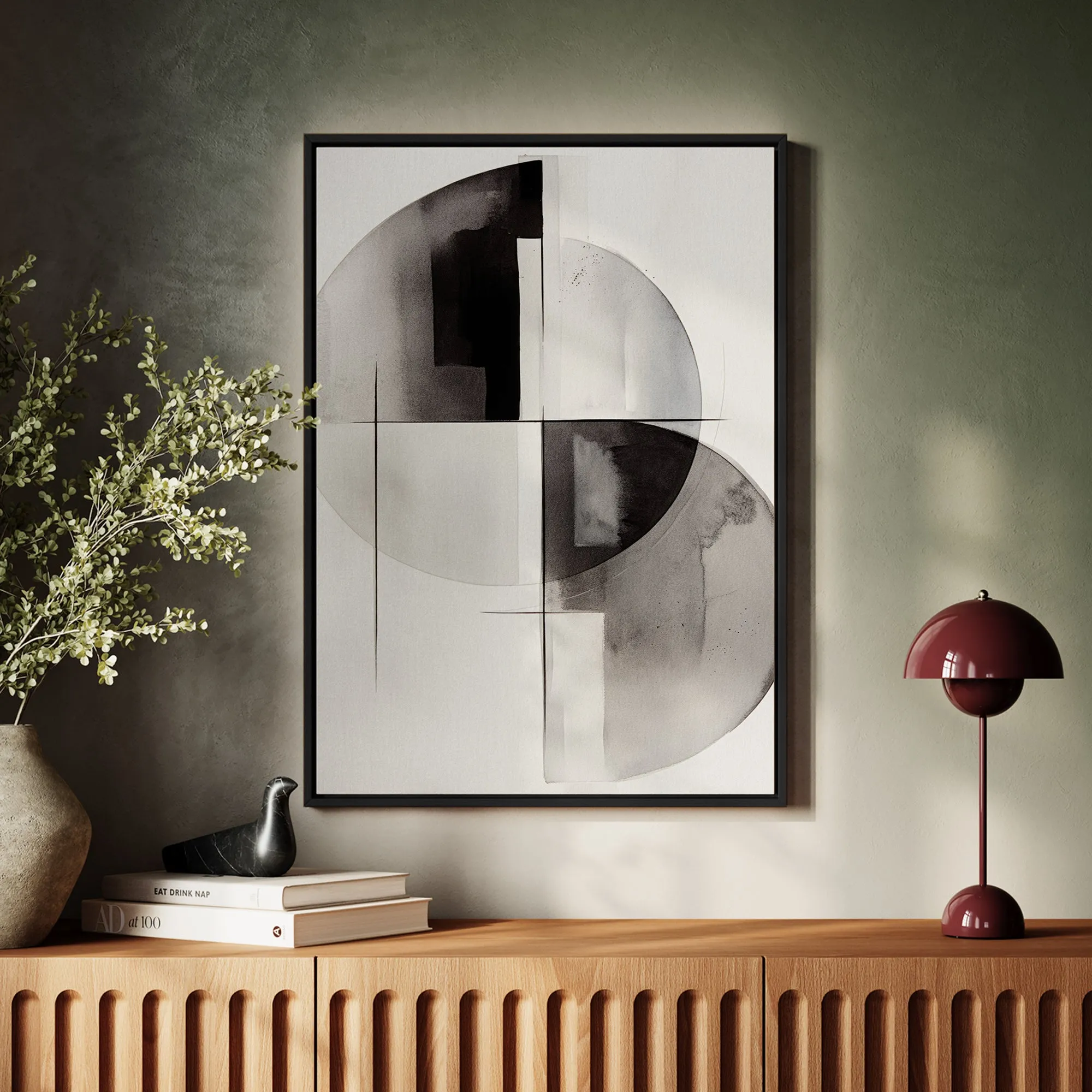 Canvas Wall Art Stretched Over Wooden Frame with Floating Frame and Circles Painting CV4138