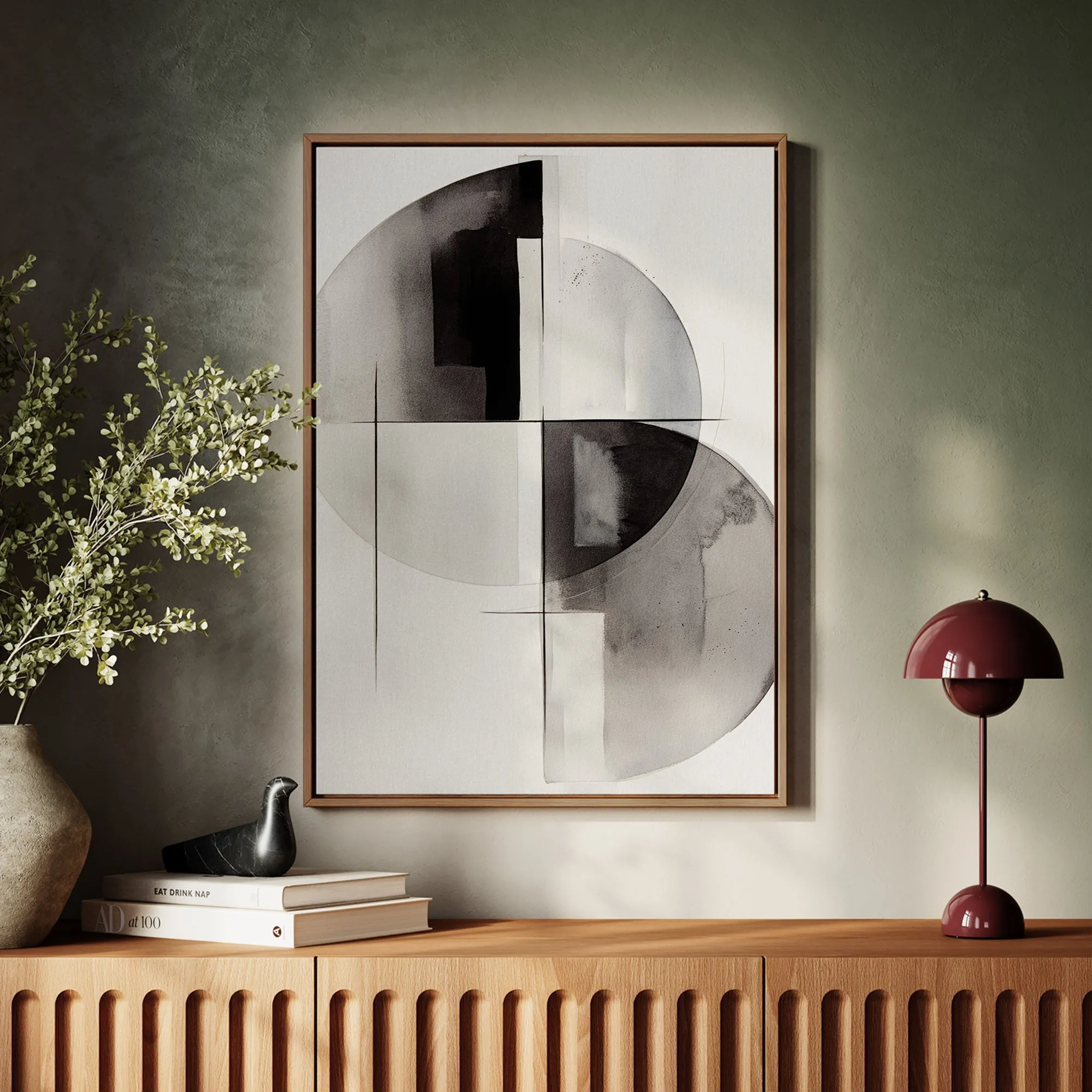 Canvas Wall Art Stretched Over Wooden Frame with Floating Frame and Circles Painting CV4138