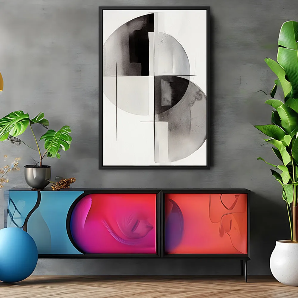 Canvas Wall Art Stretched Over Wooden Frame with Floating Frame and Circles Painting CV4138