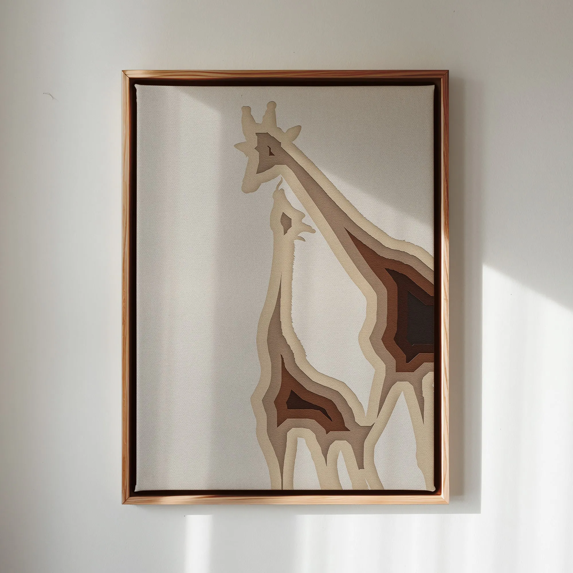 Canvas Wall Art Stretched Over Wooden Frame with Floating Frame and Couple OF Giraffes Painting CV4144