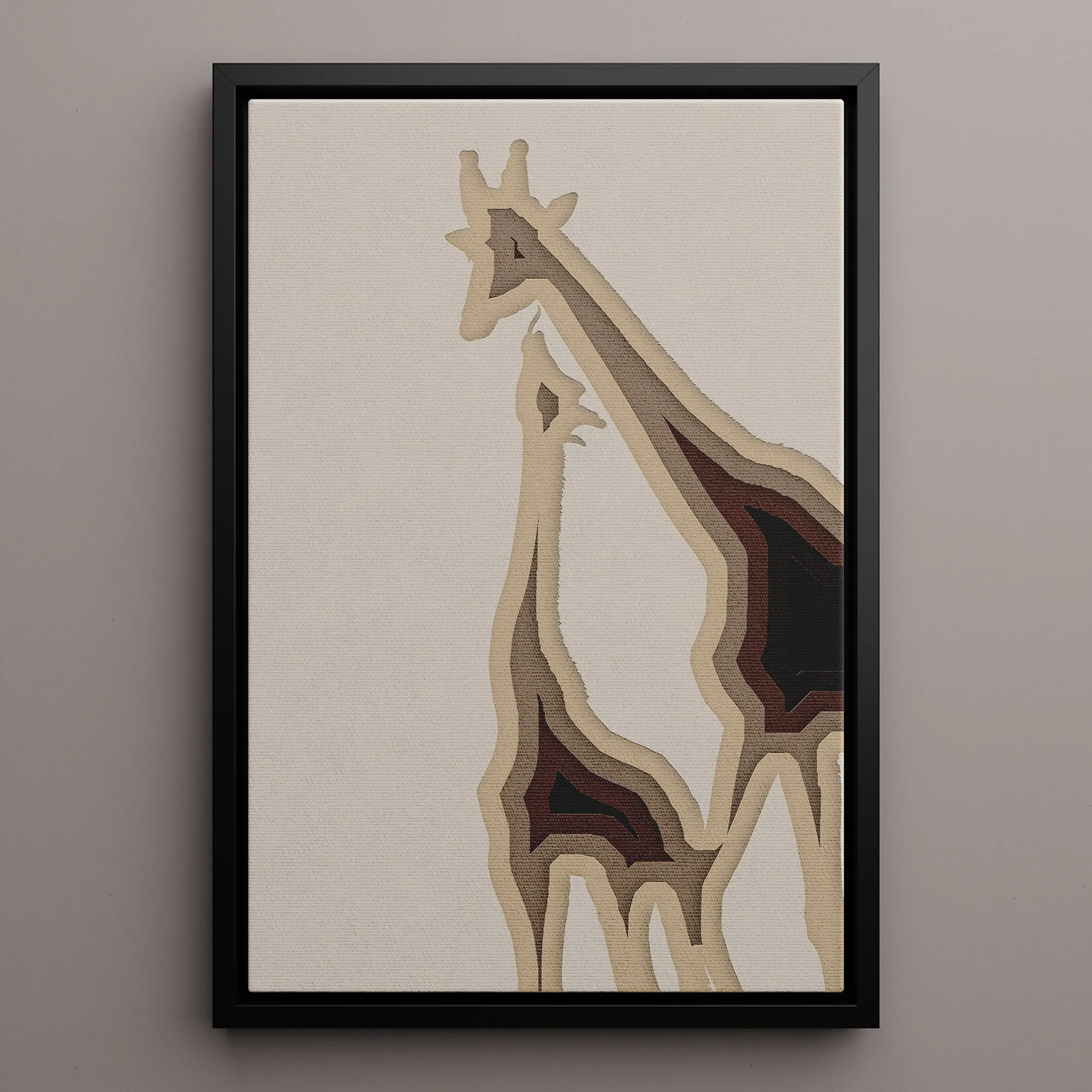 Canvas Wall Art Stretched Over Wooden Frame with Floating Frame and Couple OF Giraffes Painting CV4144