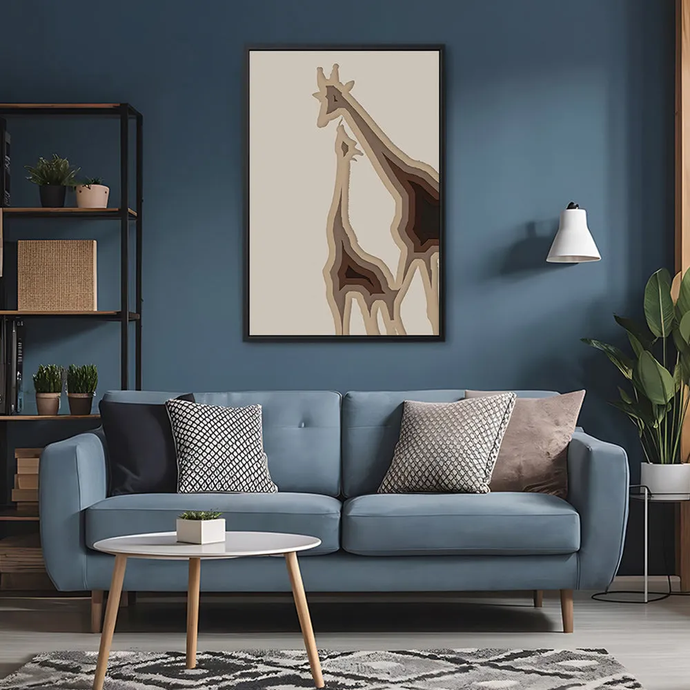 Canvas Wall Art Stretched Over Wooden Frame with Floating Frame and Couple OF Giraffes Painting CV4144