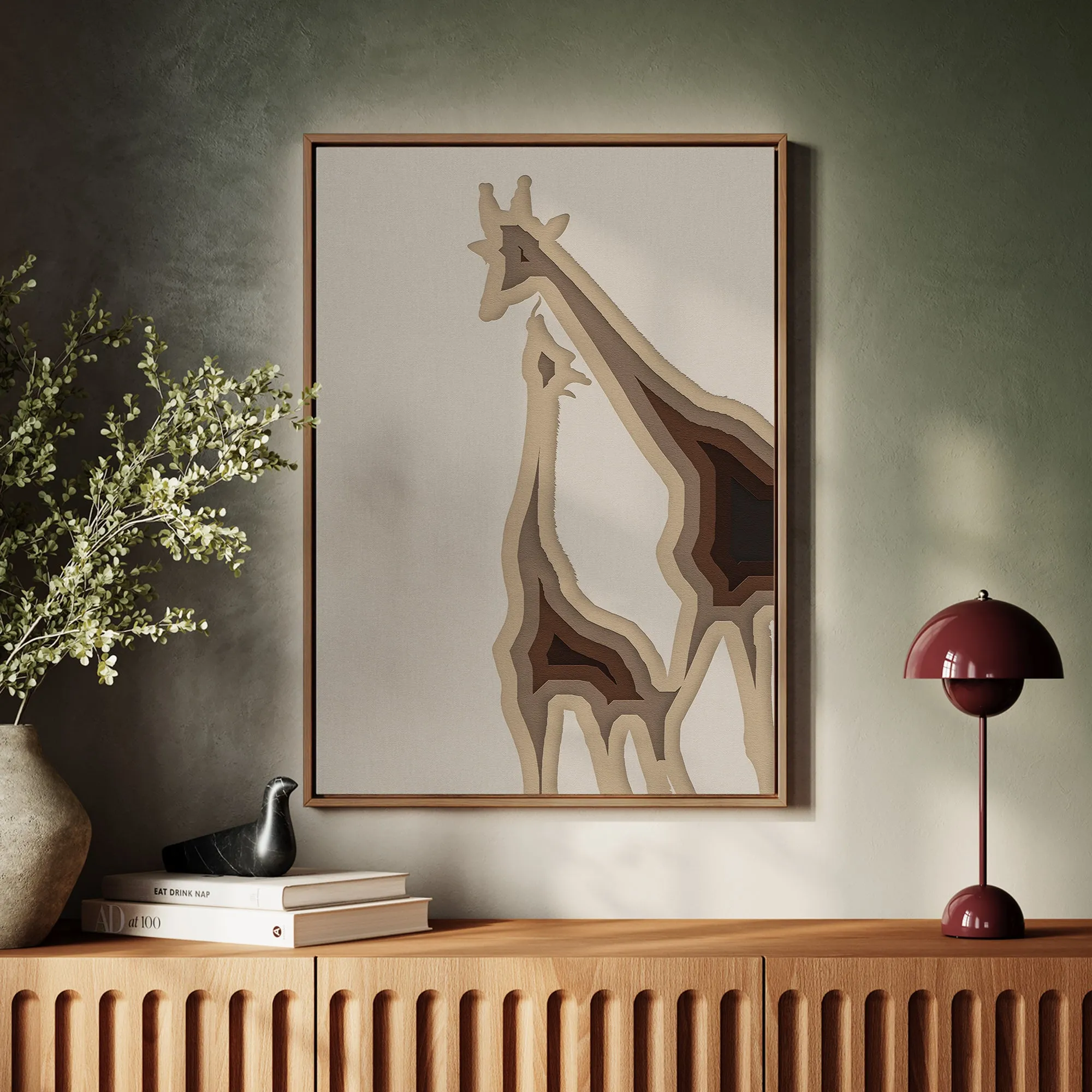 Canvas Wall Art Stretched Over Wooden Frame with Floating Frame and Couple OF Giraffes Painting CV4144