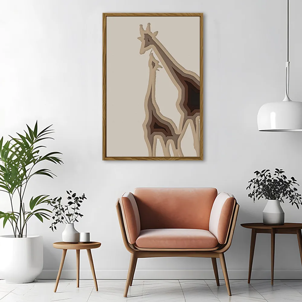 Canvas Wall Art Stretched Over Wooden Frame with Floating Frame and Couple OF Giraffes Painting CV4144