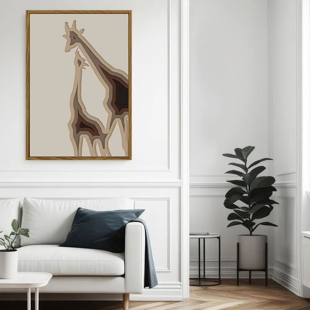 Canvas Wall Art Stretched Over Wooden Frame with Floating Frame and Couple OF Giraffes Painting CV4144