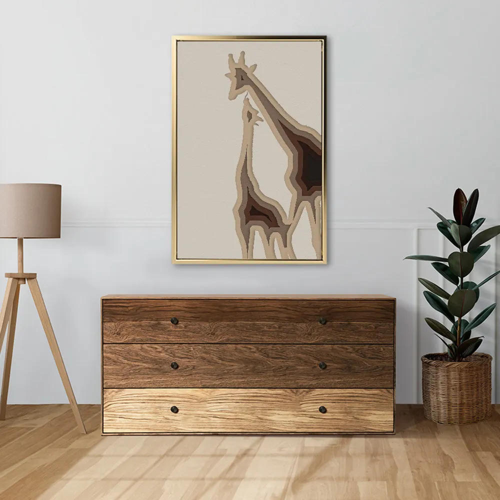 Canvas Wall Art Stretched Over Wooden Frame with Floating Frame and Couple OF Giraffes Painting CV4144