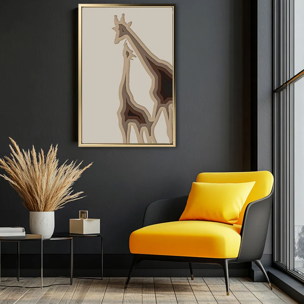 Canvas Wall Art Stretched Over Wooden Frame with Floating Frame and Couple OF Giraffes Painting CV4144