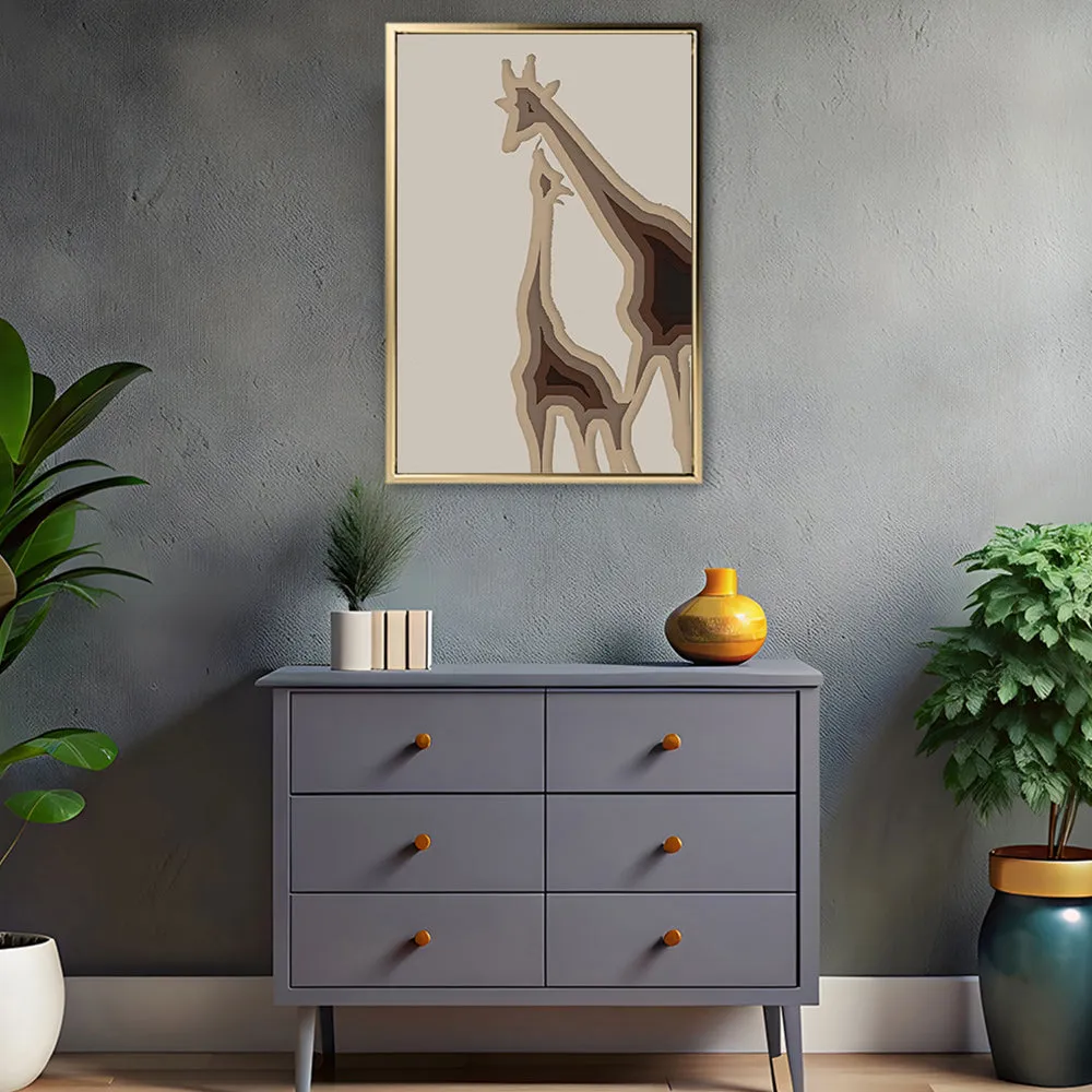 Canvas Wall Art Stretched Over Wooden Frame with Floating Frame and Couple OF Giraffes Painting CV4144